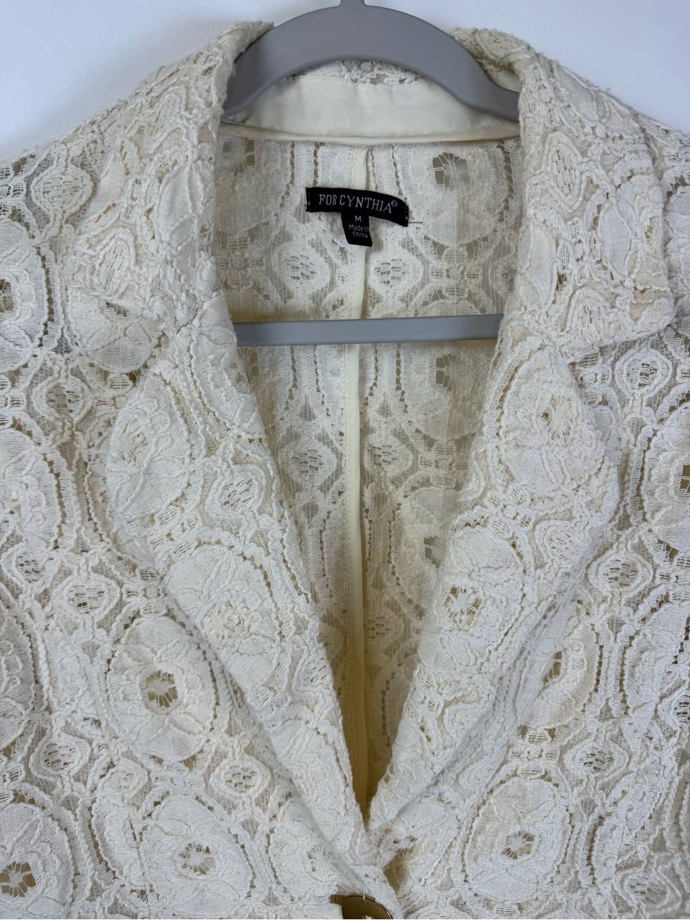 For Cynthia Ivory Floral Lace Blazer Jacket Women’s Medium Open Front Boho Cotta - Picture 8 of 15